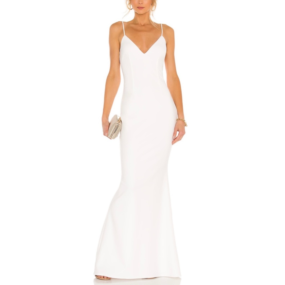 NEW Katie May Bambina V-Neck Open Back Gown White Ivory Medium
